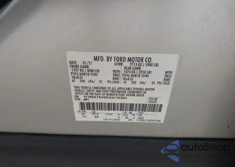 2017 Ford Explorer Xlt from USA, damaged, VIN 1FM5K7DH0HGC10363